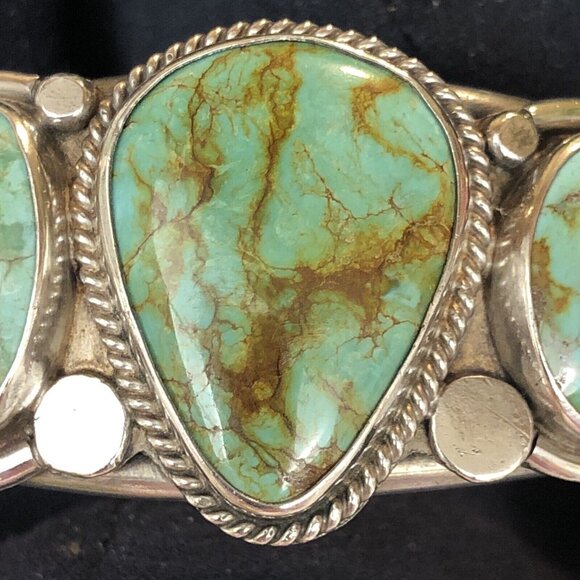 VINTAGE NAVAJO SILVER 3 TURQUOISE CUFF BRACELET - Picture 13 of 16